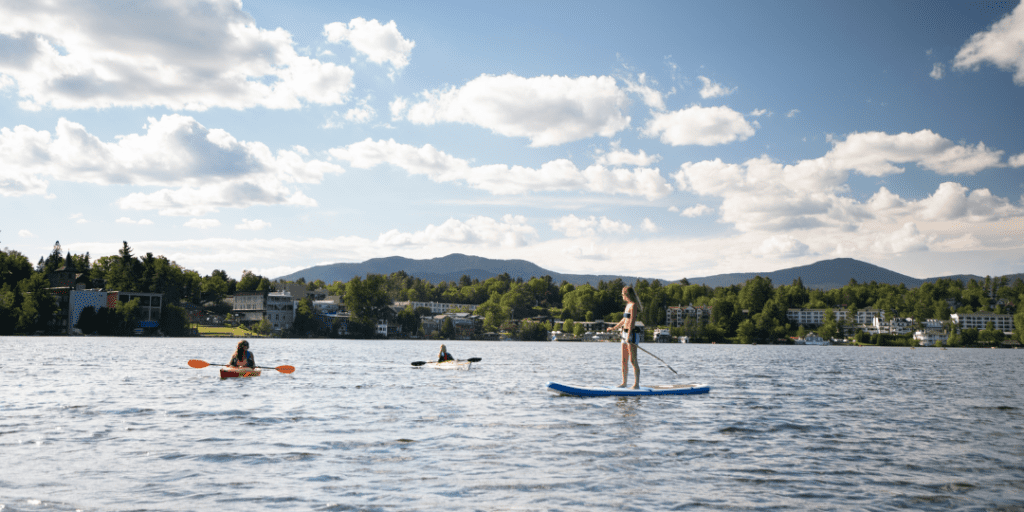 people enjoying mirror lake in the summer