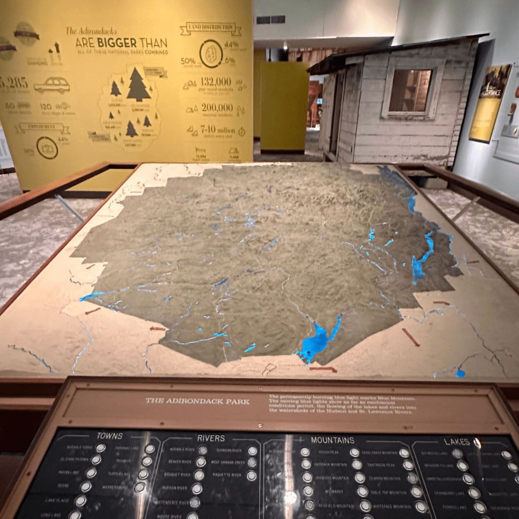 Go on an Adirondack Experience with us at the Museum on Blue Mountain Lake and play with the light up map